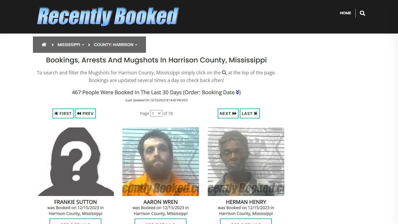 Bookings, Arrests and Mugshots in Harrison County, Mississippi